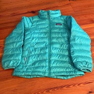 Patagonia Down Sweater Jacket- blue green color
